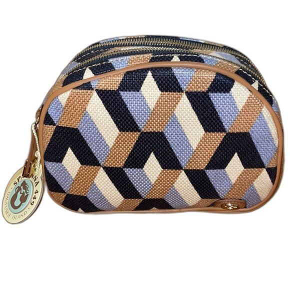 NWT Spartina 449 Linen & Leather Cosmetic Bag - Picture 1 of 12
